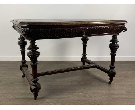 VICTORIAN OAK TABLE, with single frieze drawer on carved supports78 cm x 118cmLarge split to top, visible on images. Only one