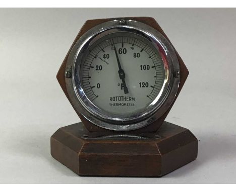 H.M.S. ORMONDE INTEREST, a Rototherm thermometer with attached label 'From the teak of H.M.S. Ormonde', also a 1930's wooden 