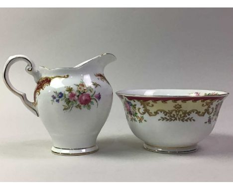 TUSCAN TEA SERVICE, LORRAINE PATTERN  comprising six cups and saucers, six side plates, cream, sugar and two biscuit plates