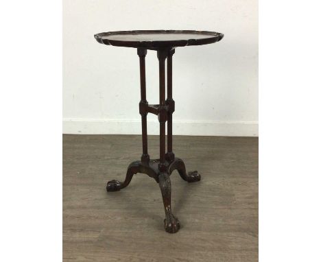 REPRODUCTION MAHOGANY CIRCULAR TEA TABLE, AND A DRESSING MIRROR  the table on pillar supports with tripod feettable 66cm x 45