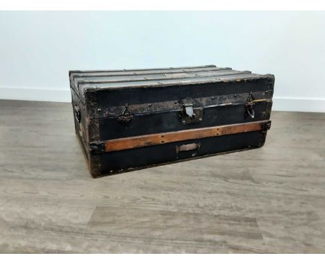 VICTORIAN CABIN TRUNK, AND OTHER ITEMS  including a reproduction vintage suitcase and two small storage chestscabin trunk 76c