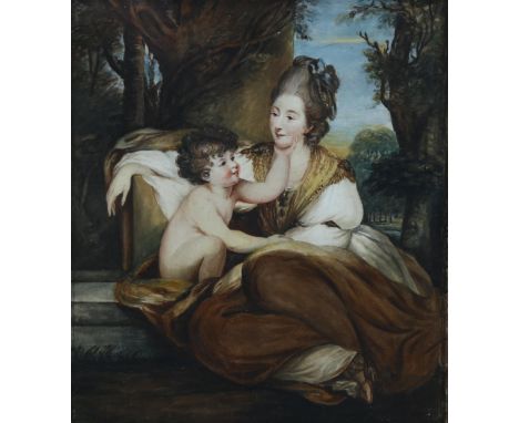 19th century Classical portrait of a woman and child, watercolour laid on wood panel, unsigned, 18cm x 16cm, framedGood condi