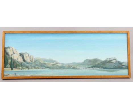 Richard Wyndham Finch (1926-2011), oil on board, Italian Seascape, 31cm x 90.5cm, framed 