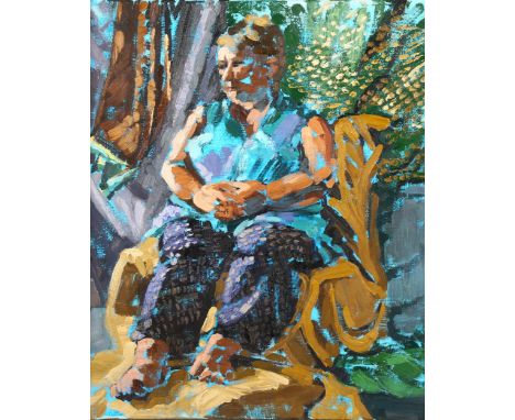Jane Carey, impressionist portrait, oil on canvas, signed verso, 60cm x 50cm, framedGood condition 