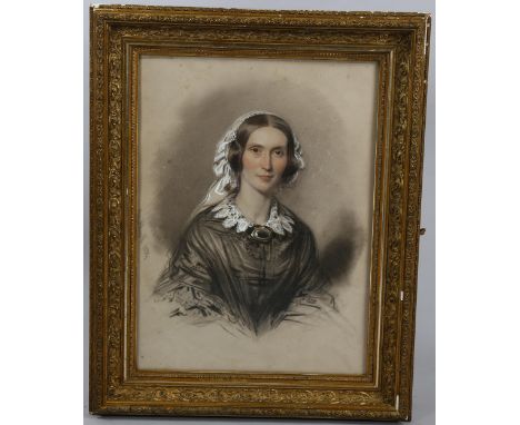 Edward Havell, portrait of a woman, charcoal heightened with white, signed and dated 1859, 48cm x 34cm, framedSlight paper di