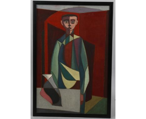 Contemporary oil on canvas board, abstract portrait, unsigned, 60cm x 40cm, framedGood condition 