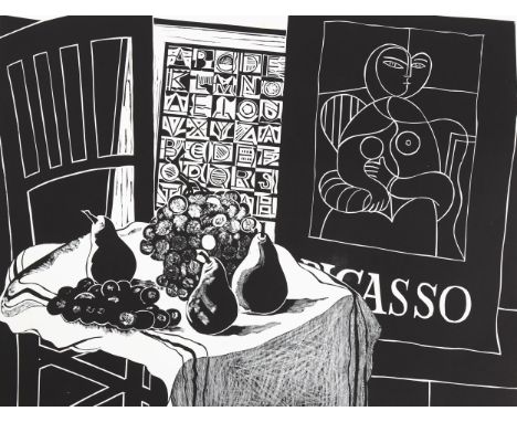 Walter Hoyle (1922 - 2000), still life with Picasso, linocut, signed in pencil, artist's proof, sheet size 56cm x 76cm, unfra