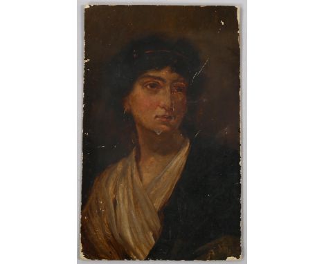 Classical portrait, oil on board, signed with monogram, 28cm x 17cm, unframed Paint abrasions and chips on the edges