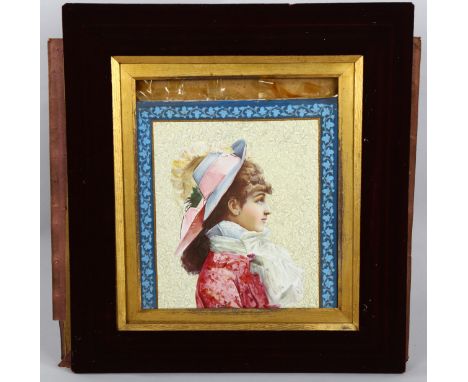 Leconte, portrait of a lady, painting on porcelain plaque circa 1900, signed, 40cm x 34cm, framedPlaque is in perfect conditi