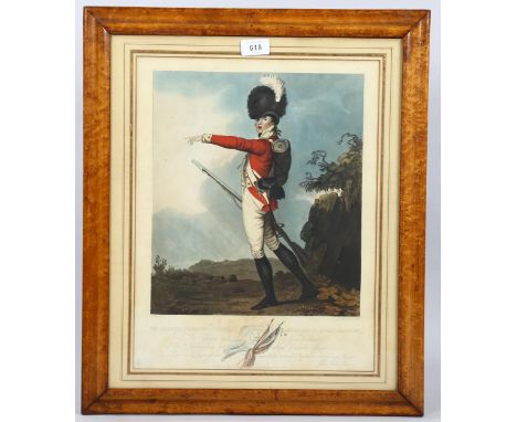 Hand coloured aquatint, portrait of a soldier, published 1801, image 32cm x 28cm, framedSlight paper discolouration and a few