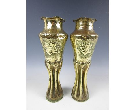 A pair of First World War trench art shell case vases, 35 cm