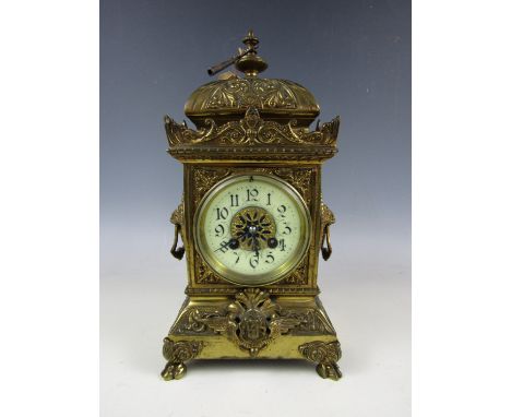 A late 19th Century French gilt brass mantel clock by Samuel Mati of Paris, having a two-train movement striking on a coiled 