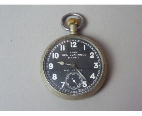 A First World War Royal Flying Corps / RAF Mark V non-luminous 8-day aircraft fascia watch