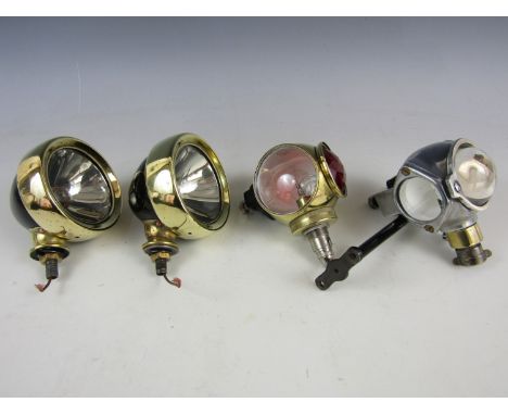 A pair of 1920s Lucas King of the Road car lamps, together with a J Neale & Sons Ltd RAYDYOT lamp and one other