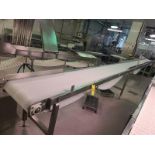 Motorized Belt Conveyor, approx. 29 ft. 5 in. x 20 in., stainless steel, frame [Loc. Packaging