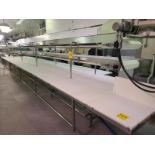 Cutting Table, w/ belt conveyors, and cutting boards, 32 positions, approx. 43 ft. x 32 in., overall