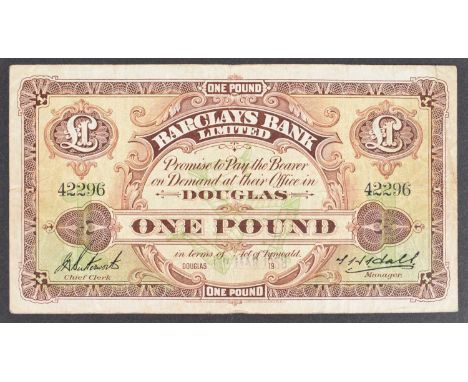 A Barclays Bank Limited, Isle of Man, One Pound banknote. A Barclays Bank Limited, Isle of Man, One Pound banknote, signatori