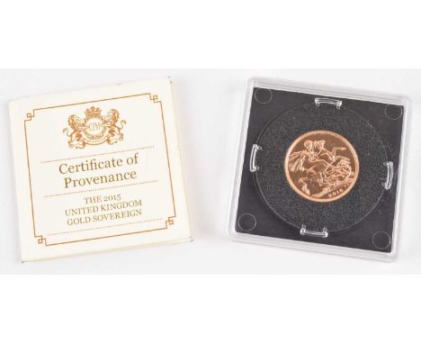 Queen Elizabeth II, Gold Sovereign, 2015. Queen Elizabeth II, Gold Sovereign, 2015, Royal Mint, Obverse portrait by Ian Rank-