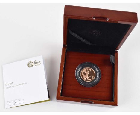 2019 Royal Mint, Gold Proof Ten Pence Coin, Cricket. 2019 Royal Mint, Gold Proof Ten Pence Coin, Cricket. Obverse portrait by