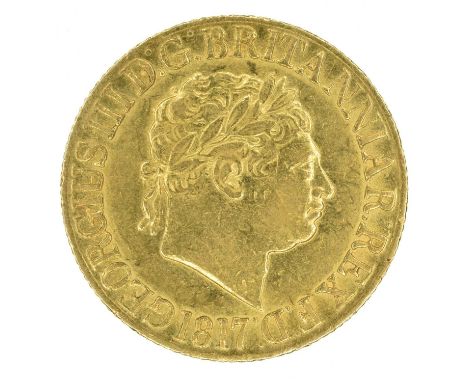 King George III, Sovereign, 1817. King George III, Sovereign, 1817, Laureate head r. coarse hair, legend type A. R. St. Georg