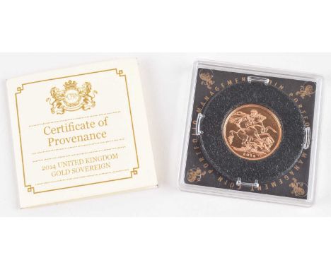 Queen Elizabeth II, Gold Sovereign, 2014. Queen Elizabeth II, Gold Sovereign, 2014, Royal Mint, Obverse portrait by Ian Rank-