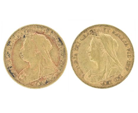 Two Queen Victoria, Half-Sovereigns, 1900 and 1901 (2). Two Queen Victoria, Half-Sovereigns, 1900 and 1901, Old veiled bust l