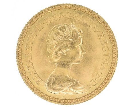 Queen Elizabeth II, Sovereign, 1974. Queen Elizabeth II, Sovereign, 1974, Crowned head r. with obverse portrait by Arnold Mac