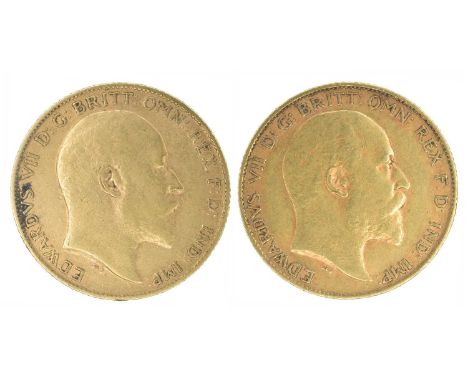 Two King Edward VII, Half-Sovereigns, 1905 and 1906 (2). Two King Edward VII, Half-Sovereigns, 1905 and 1906, Bare head r. R.