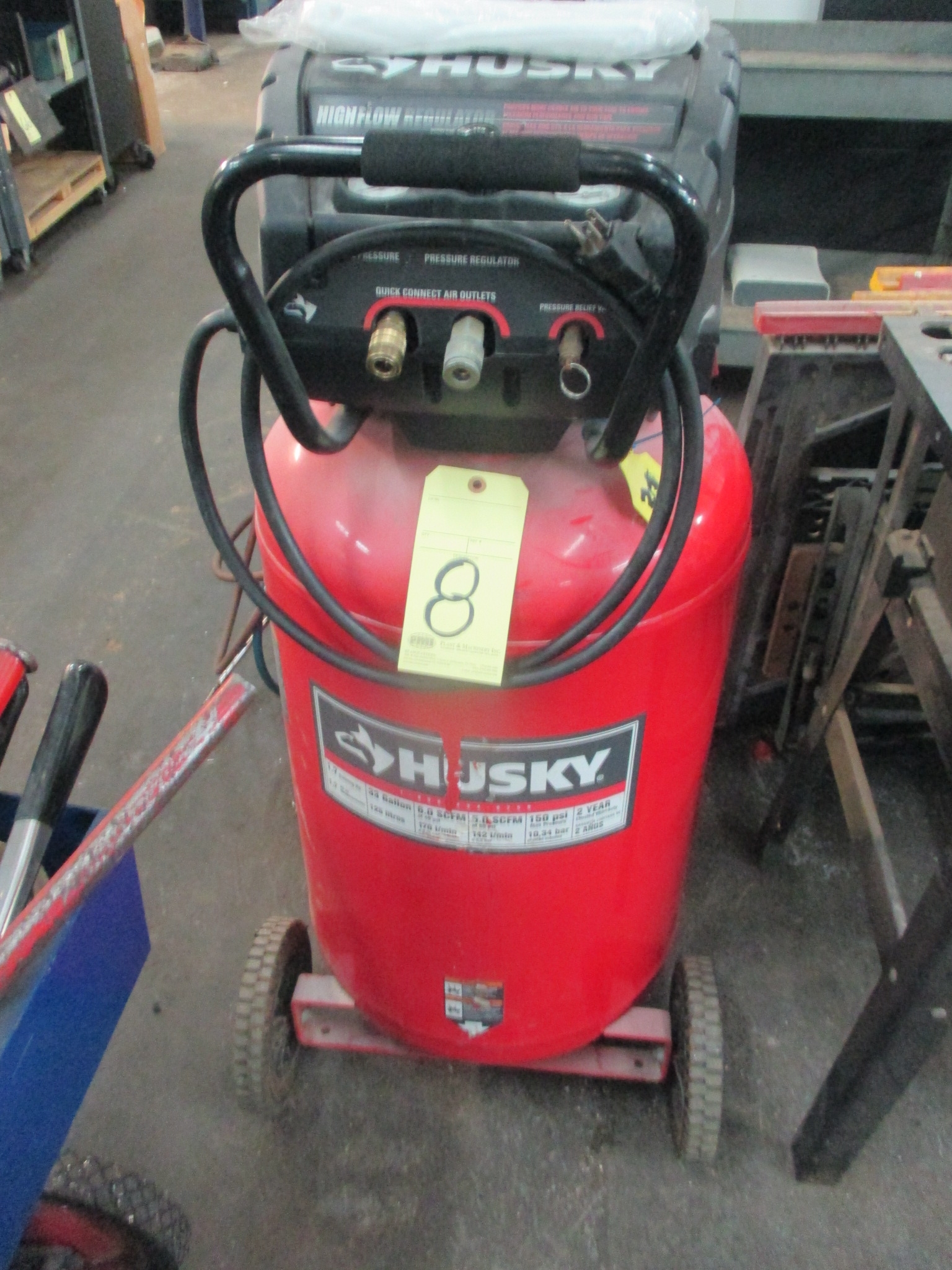PORTABLE AIR COMPRESSOR, HUSKY, 33 gal. vert. tank, 5 SCFM 90 PSI