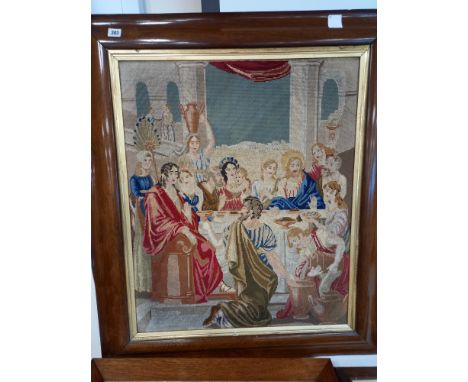 VICTORIAN TAPESTRY BIBLICAL SCENE IN WALNUT FRAME 25 X 30'