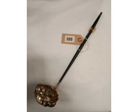 A GEORGIAN STYLE SILVER TODDY LADLE WITH EBONY HANDLE BIRMINGHAM 1975 