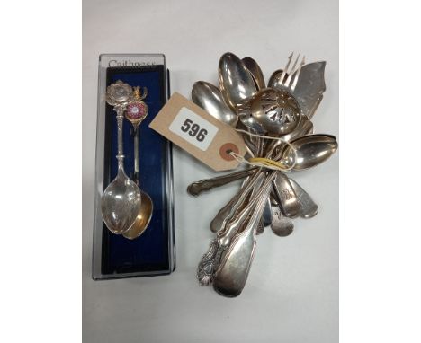 SIX H/M SILVER COFFEE SPOONS,PICKLE FORK , ODD TEASPOONS,MUSTARD, BOXED COMEMORATIVE SPOON ETC APRO 9.4 OZ 