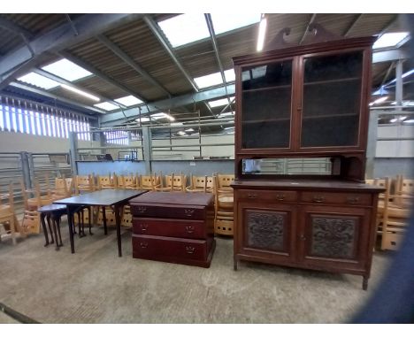 EDWARDIAN CARD TABLE, VICTORIAN SIDEBOARD, MODERN CHEST OF DRAWERS, MAHOGANY NEST OF TABLES