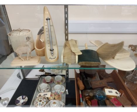 QUANTITY OF IVORY WARE, WATCH STAND, THERMOMETER, BRUSHES ETC (15)