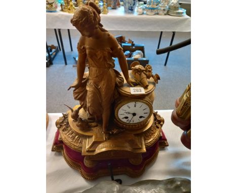19C FRENCH MANTLE CLOCK DEPICTING A FIGURE WITH BIRDS, AS FOUND