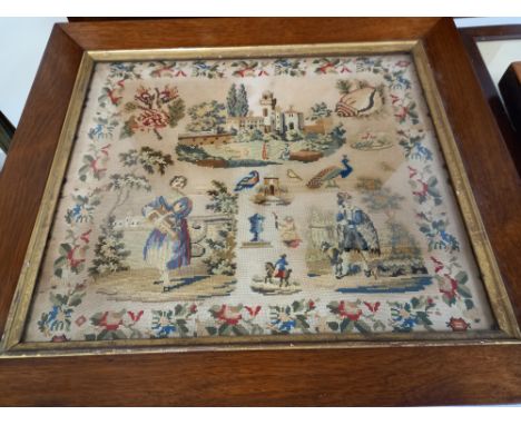 VICTORIAN TAPESTRY OF FIGURES &amp; CASTLE IN OAK FRAME 21 X 18' 