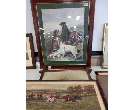 LARGE PRINT OF A GILLY WITH DOGS AND GAME 21 x 26' TOGETHER WITH VICTORIAN PRINTS OF QUEEN VICTORIA ETC