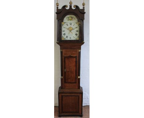 A late George III thirty hour oak longcase clock, painted enamel dial with Roman numerals, date aperture and signed Thomas Wi