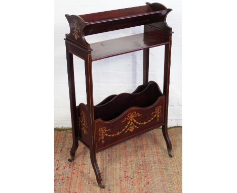 An Edwardian inlaid mahogany book trough / Canterbury, 95cm x 55cm