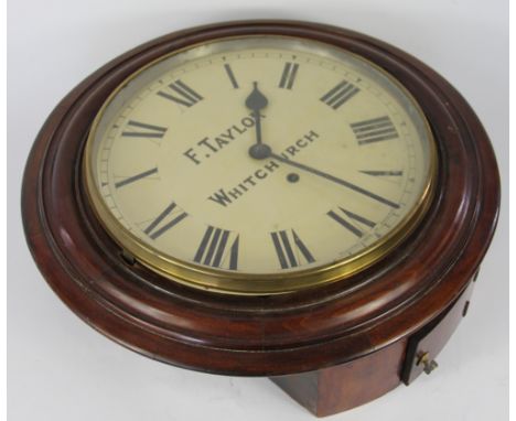A mahogany wall time piece, the painted dial signed F. Taylor, Whitchurch, 43cm; with an oak mantel clock (2) (a/f)
