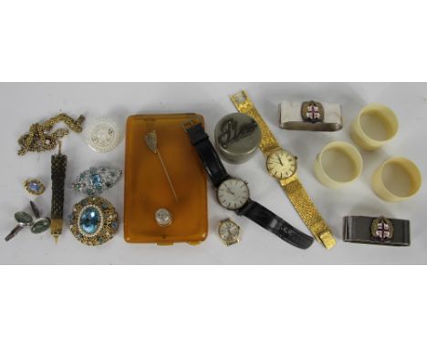 A pair of gentleman's sterling silver and moss agate cuff links; a small selection of costume jewellery; a pair of plated nap