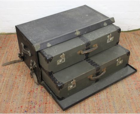 Automobilia interest: A vintage Orderlee motoring trunk probably for a charabanc, canvas outer case with leather straps enclo