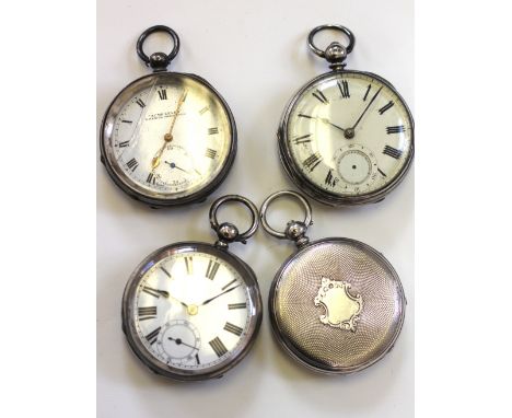 A 19th century key wind silver pocket watch with fusee movement, Chester 1870; an engine turned key wind watch, Birmingham 18