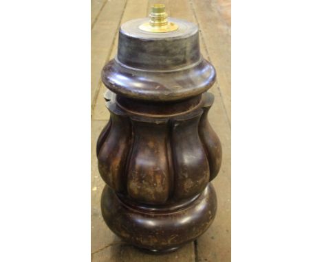 A mahogany baluster lamp converted from a billiard table leg, 48cm