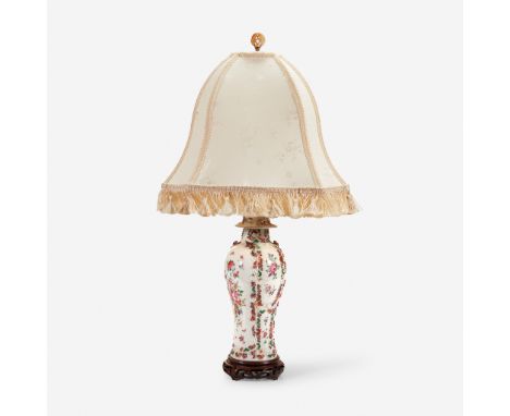 A Chinese export porcelain famille rose baluster vase and cover, now mounted as a lamp19th centuryH: 12 in. (vase only)PROVEN