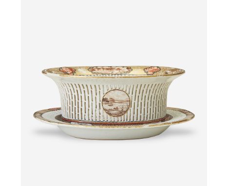 A Chinese export porcelain reticulated basket on stand19th centuryH: 3 3/4, W: 9 1/4 in. (together)PROVENANCE:Property from a