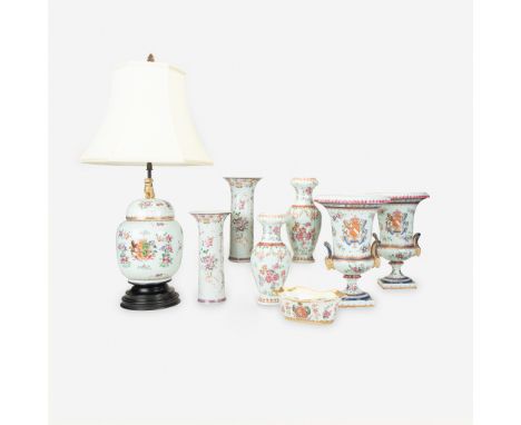 A collection of seven Samson Chinese export famille rose style porcelain vases late 19th century Comprising a pair of campana