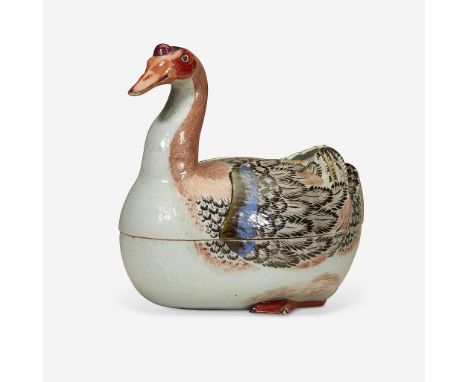 A rare Chinese export porcelain tureen in the form of a gooseQing Dynasty, Qianlong Period, circa 1760sNaturalistically model