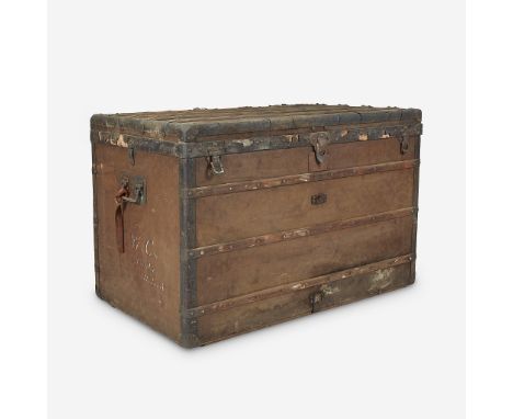 A Louis Vuitton monogrammed canvas trunk circa 1900 The interior with red paper label "PARIS/Louis Vuitton/149. NEW BOND ST./