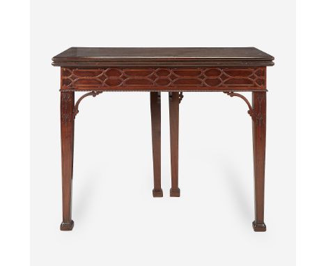 A George III Chinese Chippendale carved mahogany games tableLate 18th centuryWith finely carved fretwork and green leather to